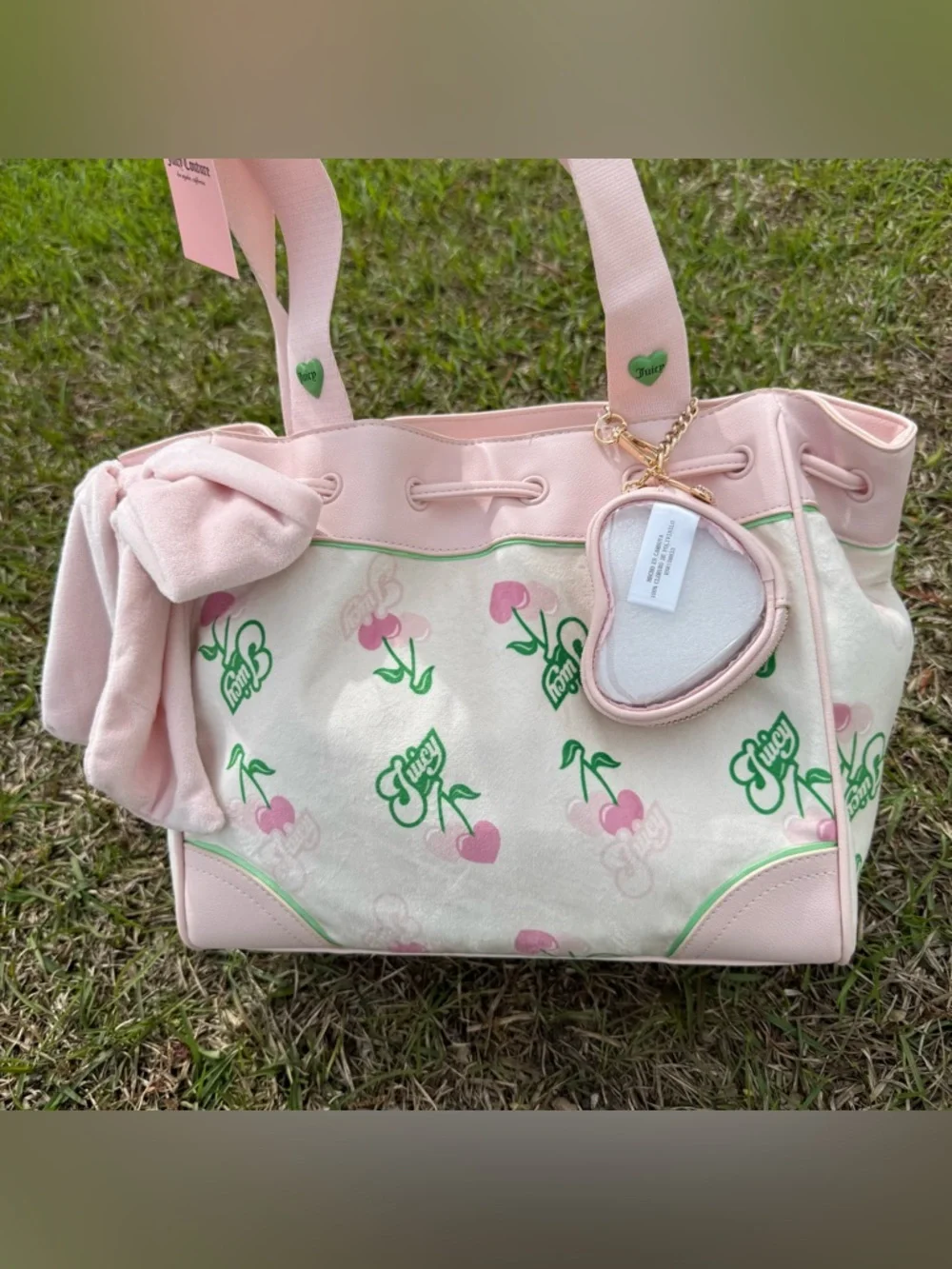 NWT Juicy Couture Cherry Bow Velour Tote Pink Y2K Coquette cherry gelato